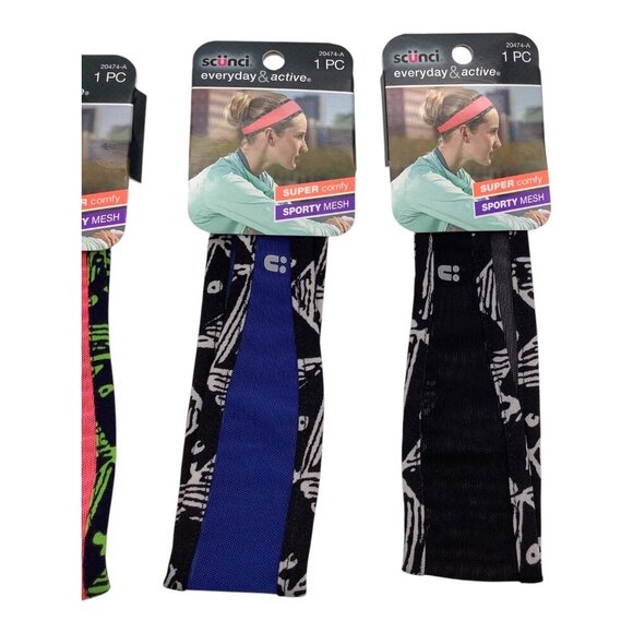 Scunci Everyday & Active Sporty Mesh Headbands 3Pcs 20474-A Comfy Multicolor - Picture 3 of 5